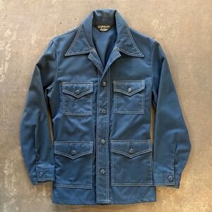 Vintage 70s Sears Mr. Men's Store Safari Utility Jacket Blue Workwear Coat